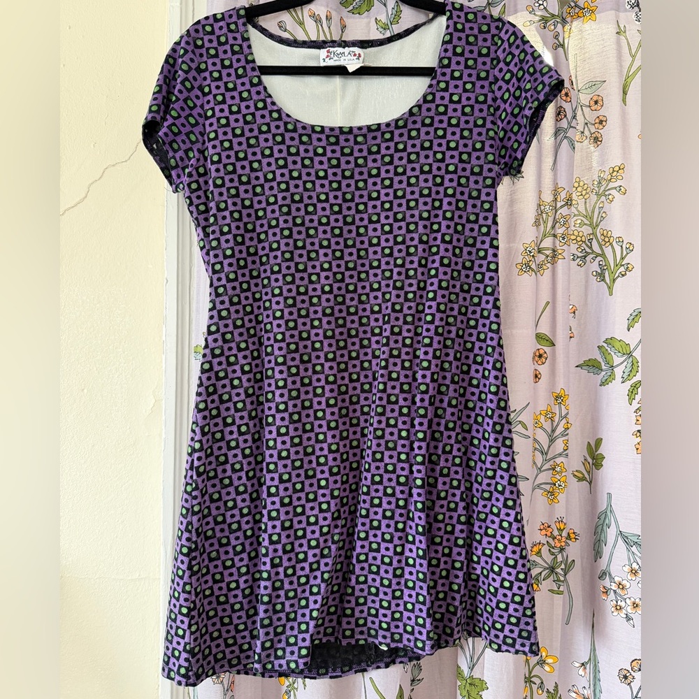 Vintage Purple and Black Patterned Kala Mini Dress